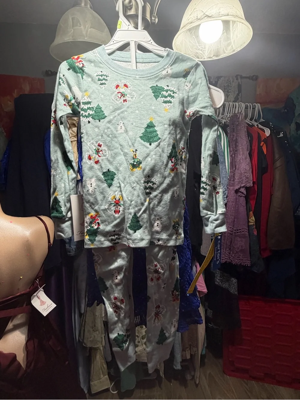 Carter's Disney Light Gray Holiday Tree & Snowman Long Sleeve Pajamas